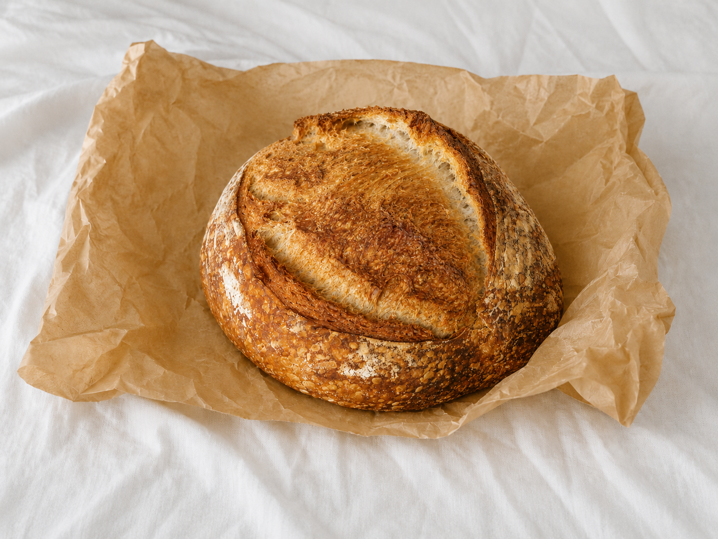 Freshly baked artisan sourdough loaf